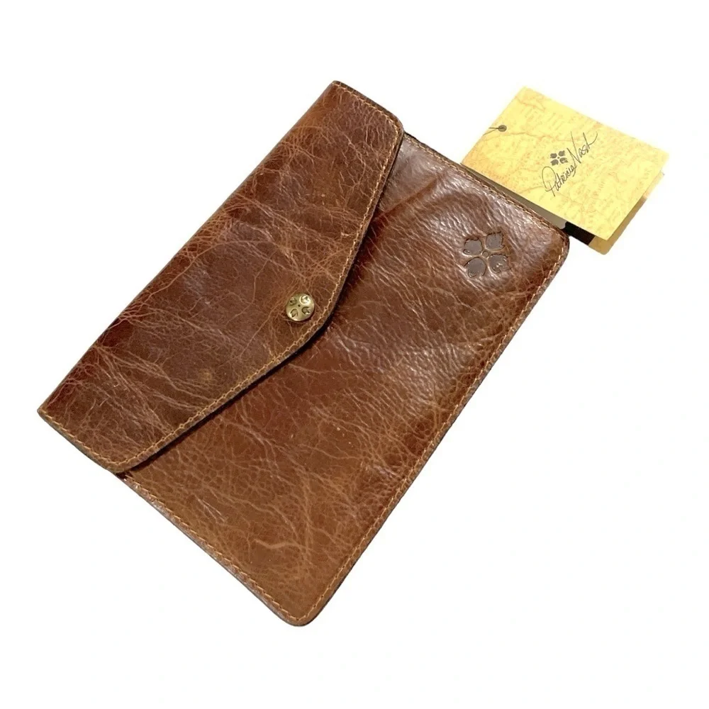 Patricia Nash Midi Leather iPad Case Clutch Brown Cognac Vintage Style - Picture 2 of 13